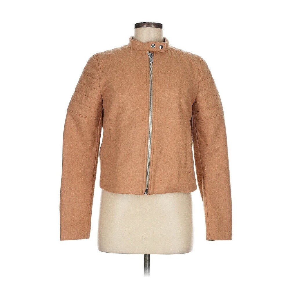 Gap Jacket Womens M Camel Tan Moto Biker Quilted Sleeves Full Zip